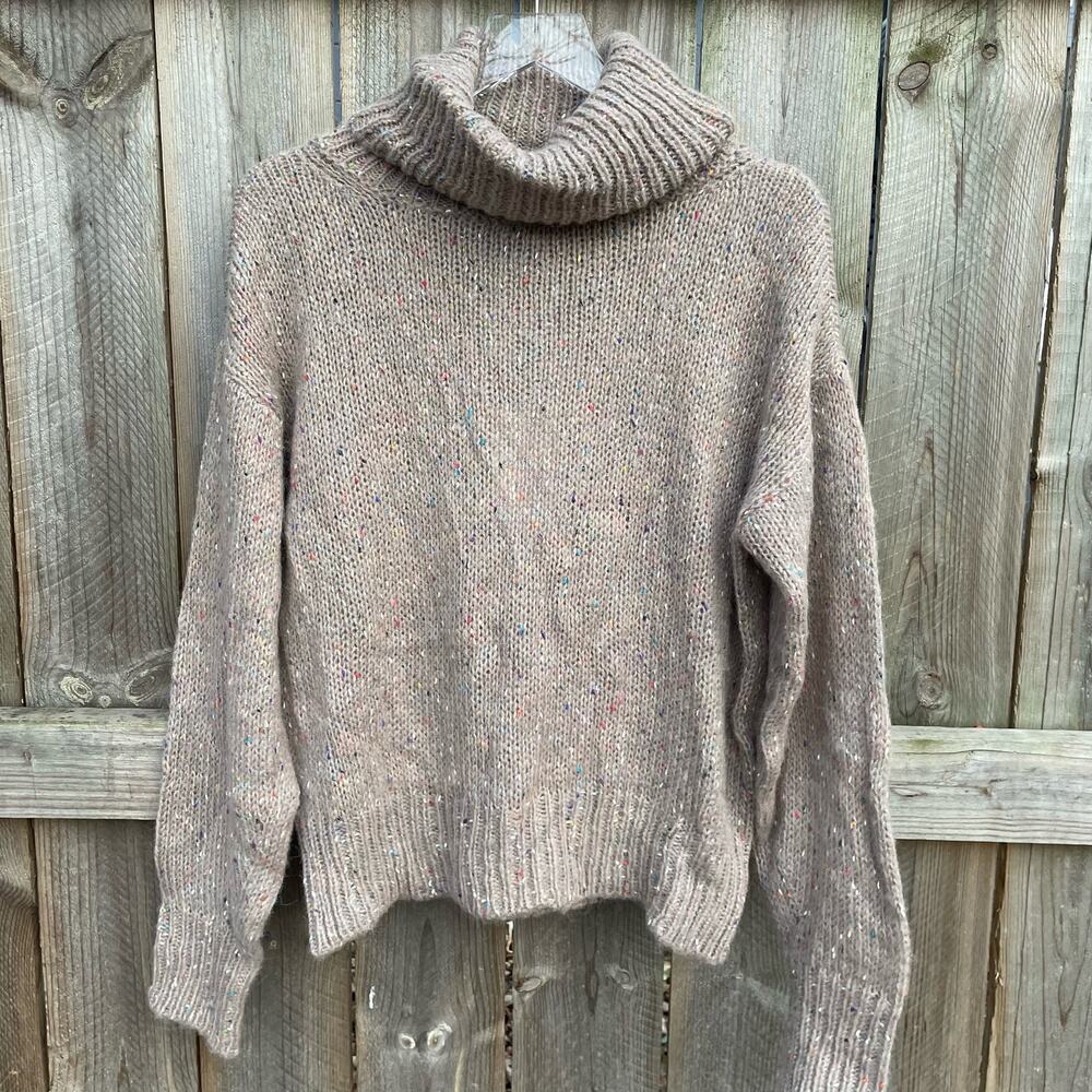Something Navy Sweater‎ Donegal Turtleneck Knit Cozy Pullover Tan Size XS NWT